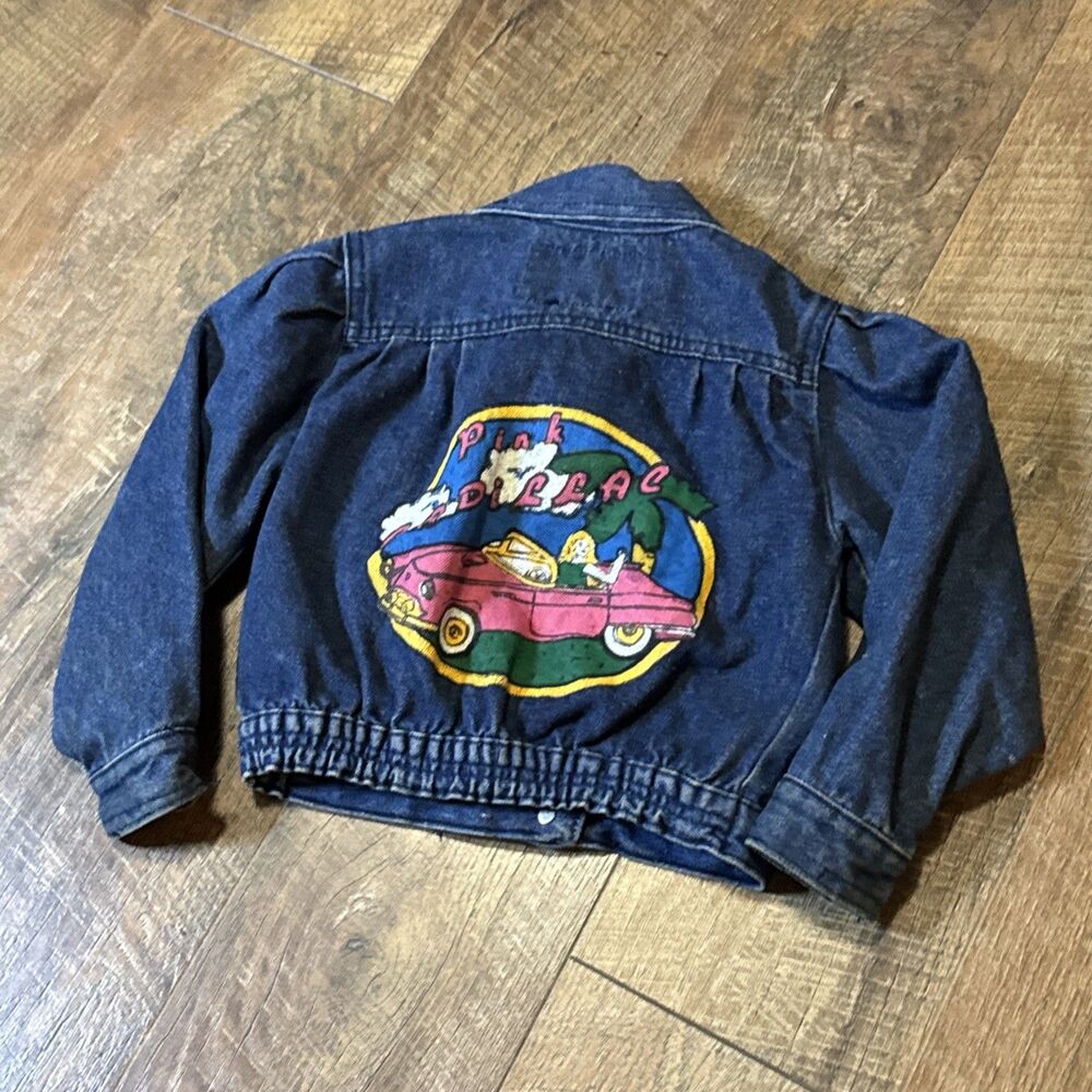 80s Lollytogs Vintage Kids Denim Hand Painted Pink Cadillac UPCYCLED Size 4T